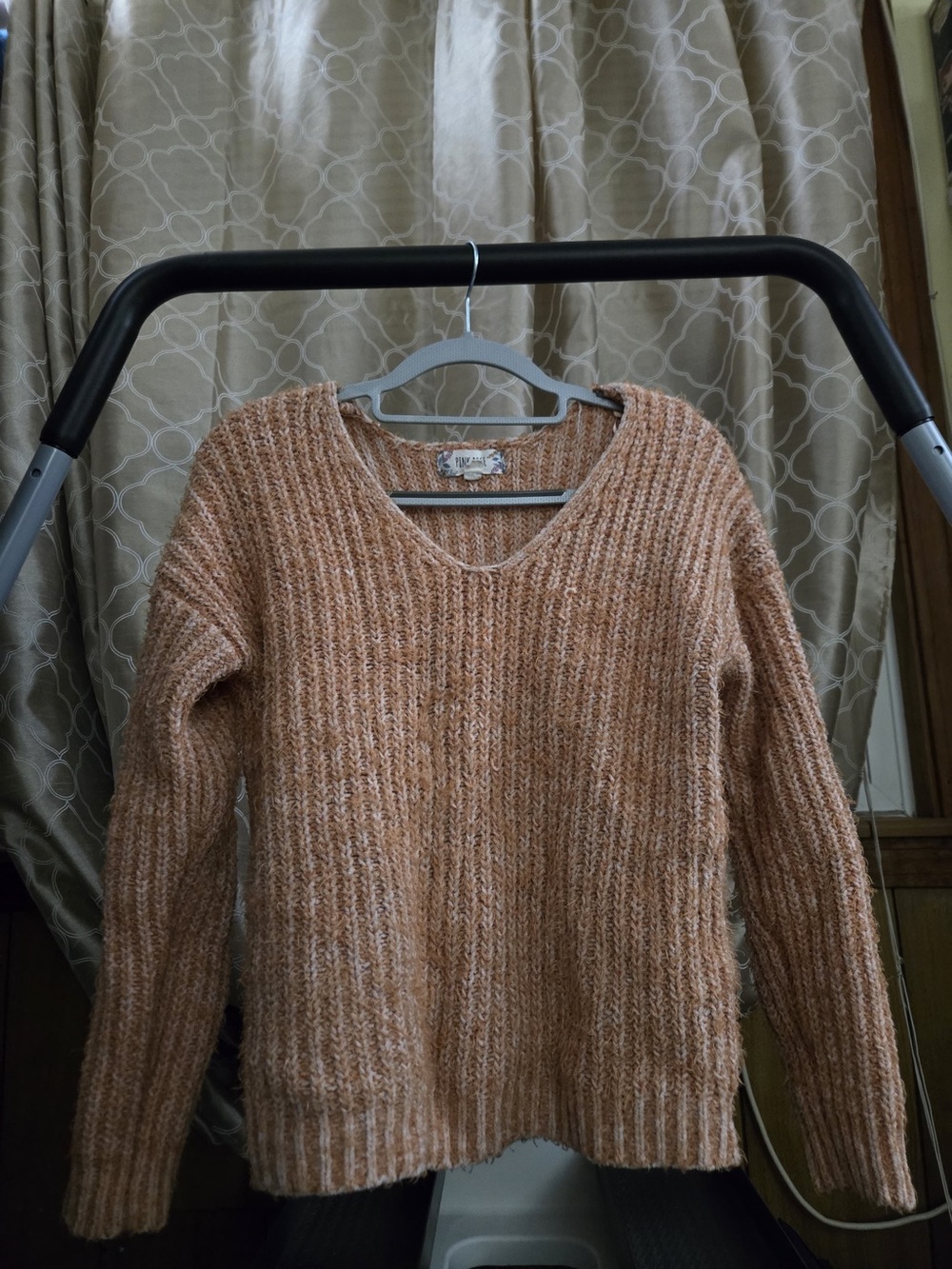 Pink Rose Women's V-Neck Sweater in Light Orange